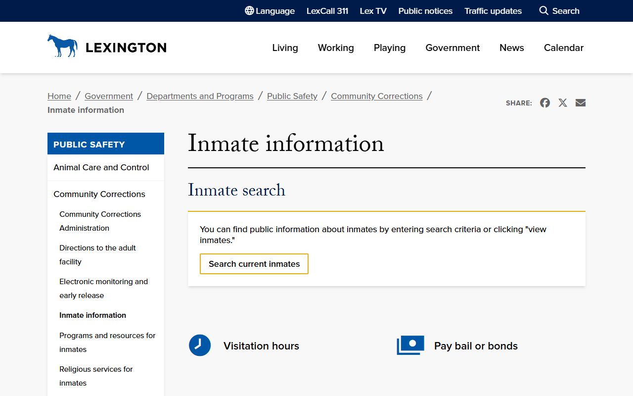 LFUCG inmate information page for Fayette County Detention Center